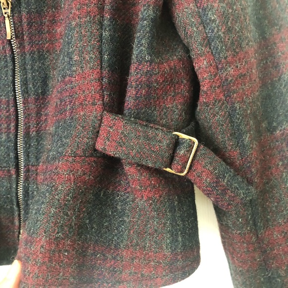 Vintage International Scene Wool Plaid Zip Front Moto Jacket Red Grey 12 - Picture 5 of 8